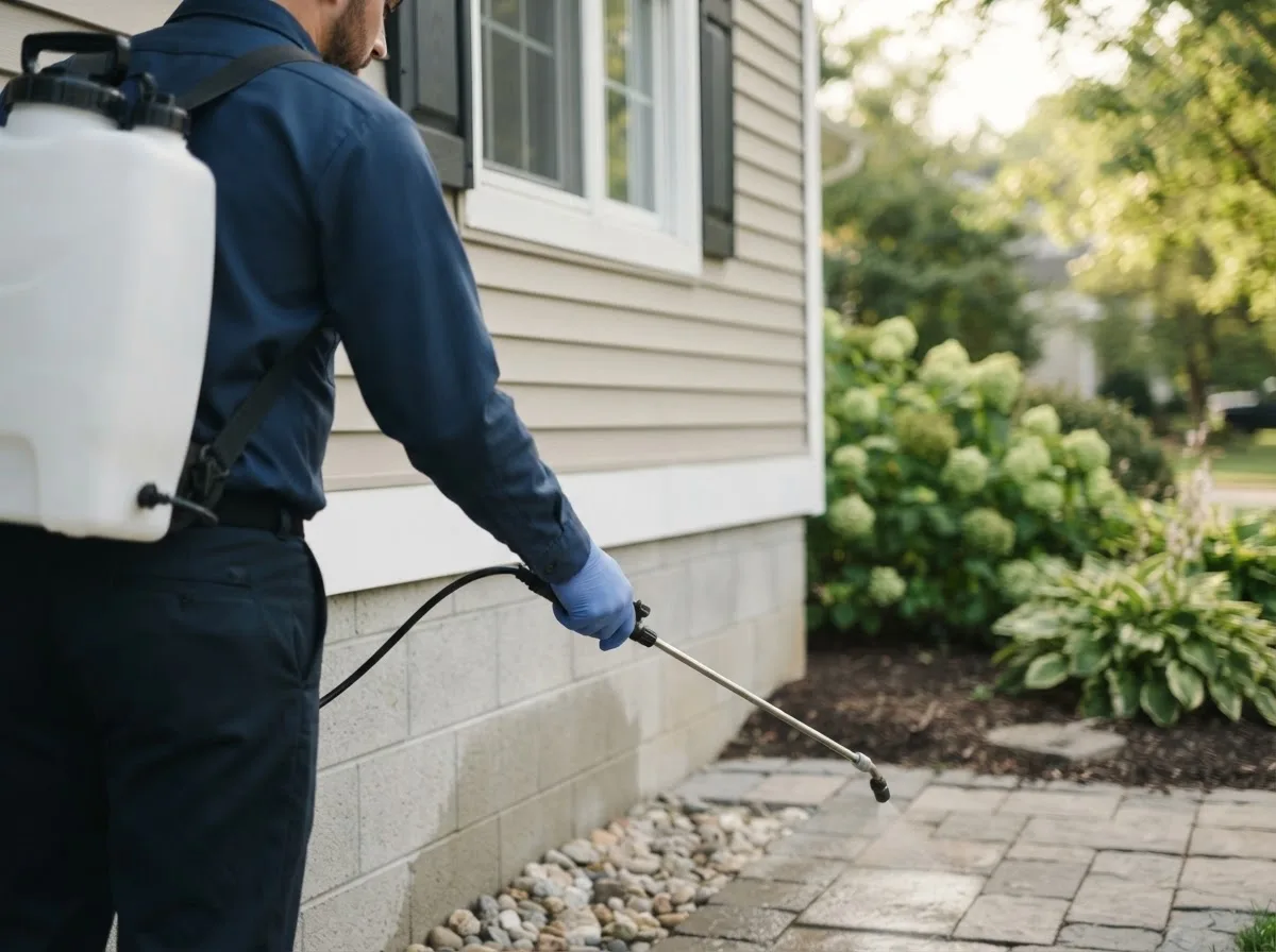 Pest control technician inspecting a home in Ingalls, KS